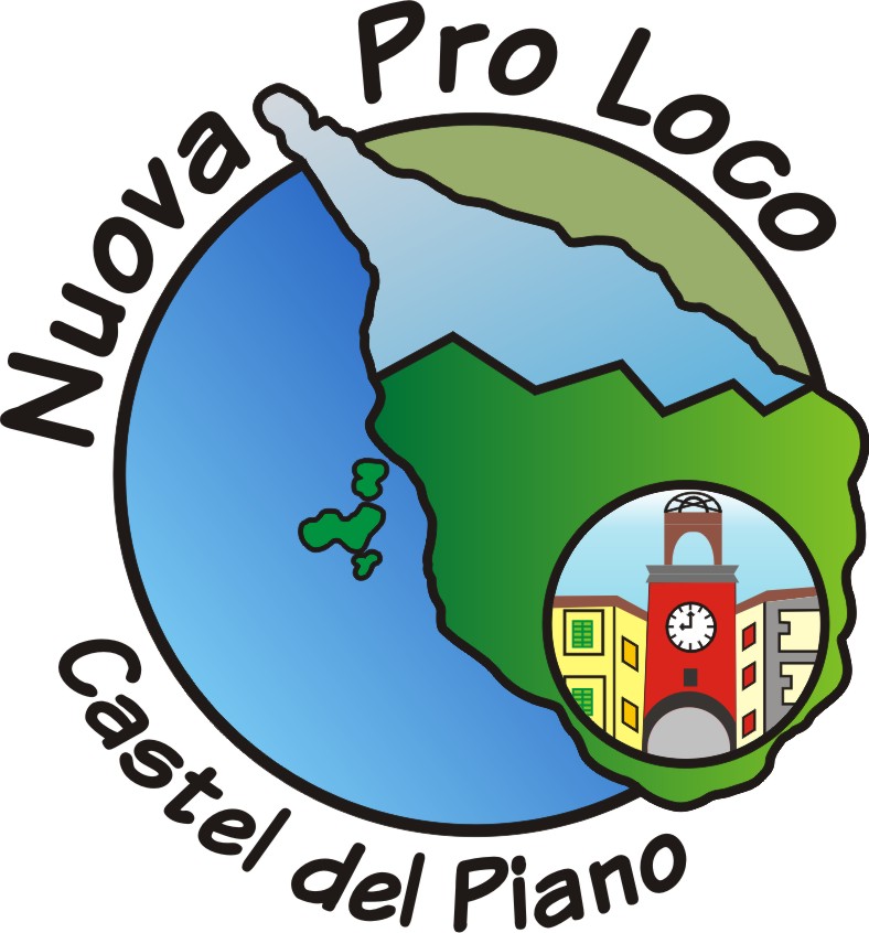 logo che rappresenta l'associazione un cerchio al cui esterno è scritto circolarmente Nuova Pro Loco Castel del Piano, dentro il cerchio riempito di azzurro il profilo della Toscana che nella parte a sud ha un ulteriore cerchio inscritto dove si vede il campanile dell'orologio di Castel del Piano. Il paese si trova geograficamente rispetto alla Toscana a sud dove si trova il cerchio con l'orologio.